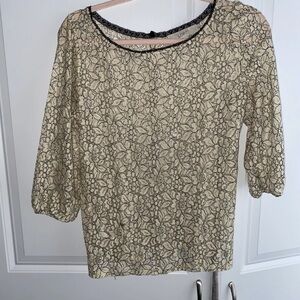 Ann Taylor Loft Small‎ Lace Top Blouse Beige